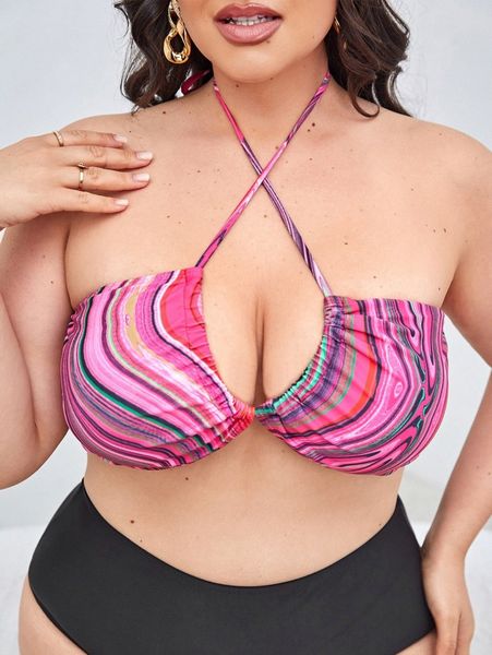 

plus striped halter bikini x2qr#, Black