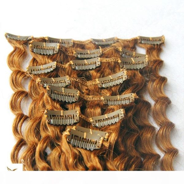 

strawberry color brazilian deep wave ins 10-38 inch clip in human hair extensions remy 8pcs set 100gram hair extensions, Black