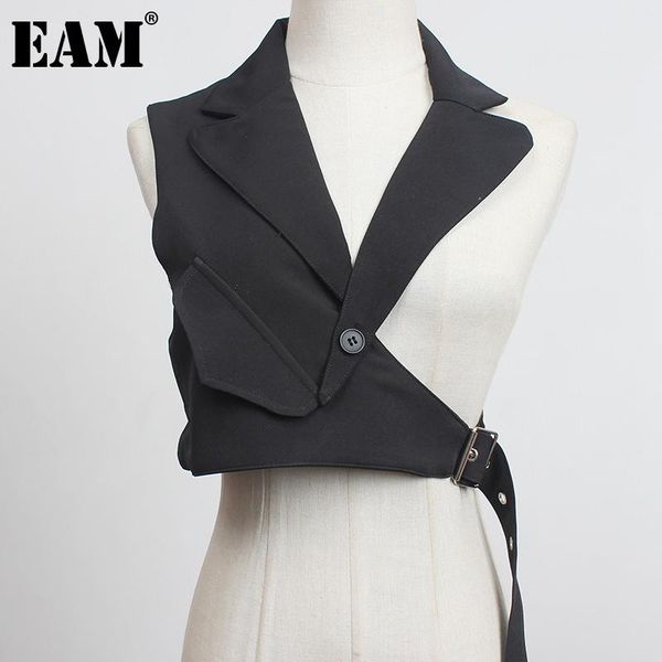 

women's vests [eam] women black plaid irregular stitch loose fit vest v-collar sleeveless fashion tide spring autumn 2021 1dc530, Black;white