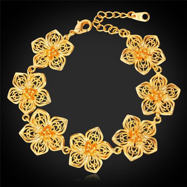 

богемский цветок очарование браслет для женщин мода винтажные украшения для вечеринки 18 см + 5см золотые цвета браслеты h1112, Golden;silver