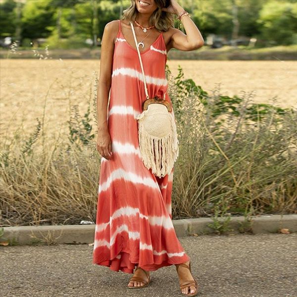 

2020 women summer maxi dress floor length new print sling boho dresses plus size s 5xl female sun beach dresses robe femme, Black;gray