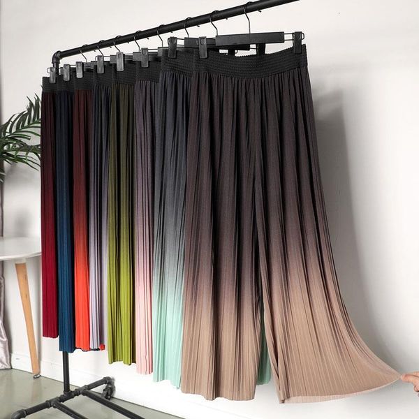 

new summer casual thin chiffon wide leg pants women elastic waist pleated trousers sweet retro beach female flares, Black;white