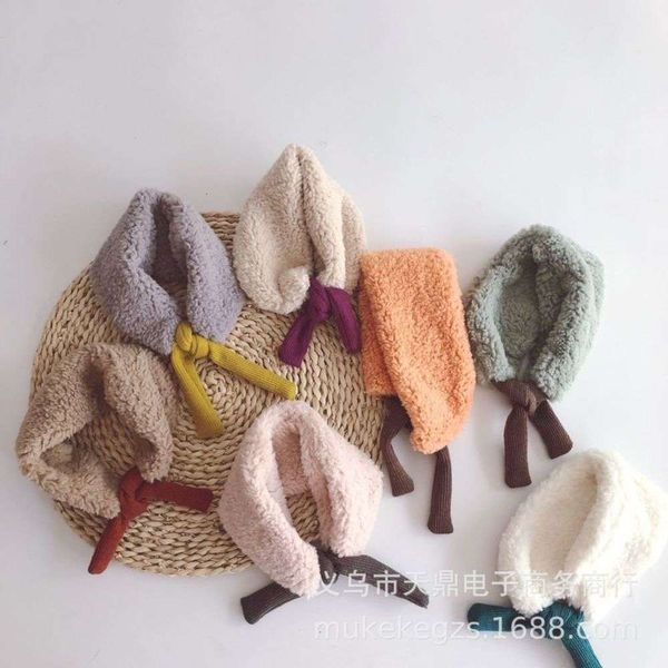 

korea's same lovely plush warm baby scarf, south neck, soft stitching knitted children's and earmuffs, Red;brown