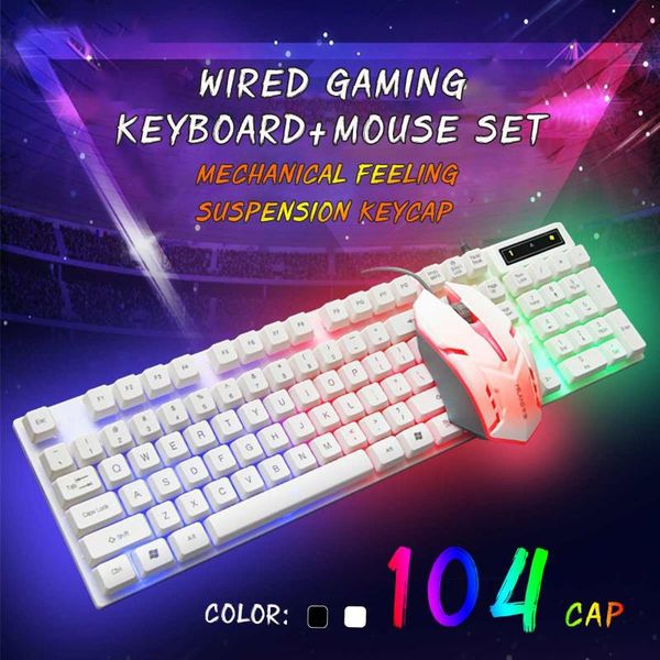

104 keys wired gaming keyboard and mouse set colorful led backlit usb gaming keyboard mouse for lappc gamers