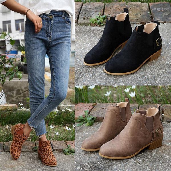 

women's short boots round head thick belt buckle fashion1, Black