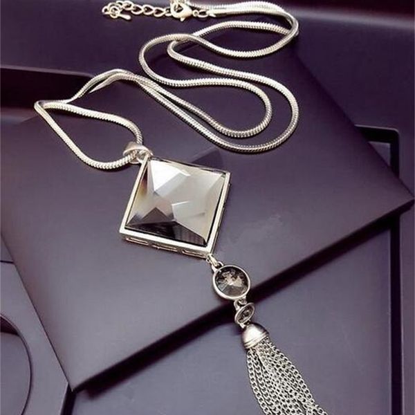 

crystal tassel pendant long quality necklace square women fashion jewelry g124