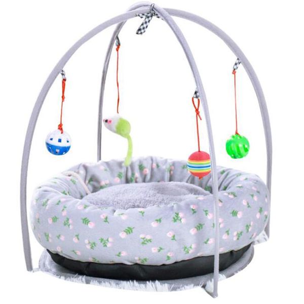 

cat hommock bed puppy dog play tent with hanging toys bells soft sleeping lounger sofas nest for cats small dogs