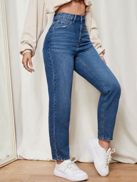 

high waist mom jeans s5g1#, Blue