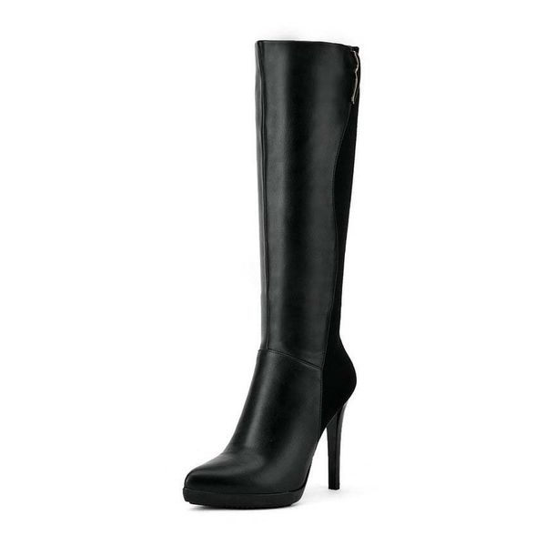 

esveva female thin winter heels in high knee-high pointed to the elegant style ladies boots size 34-39, Black