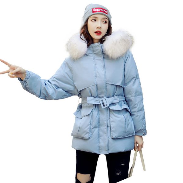 

(urmall) winter women parkas down coats jackets raccoon fur hoody slim waist lady long outwear overcoat lf9173 t200828, Black