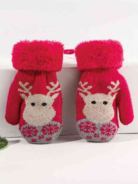 

baby christmas pattern fuzzy trim gloves she, Yellow