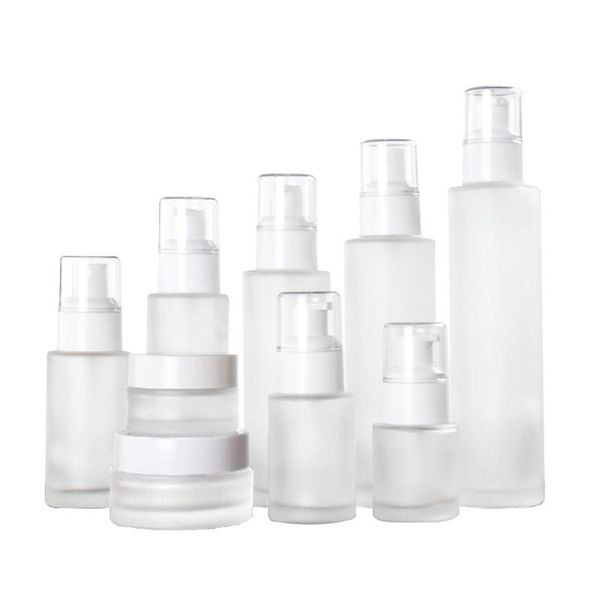 

2021 20ml 30ml 40ml 60ml 80ml 100ml 120ml frosted glass cosmetic bottle lotion pump bottle refillable liquid perfume spray bottles