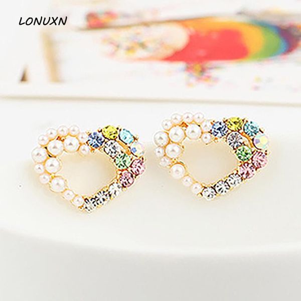 

heart-shaped fashion stud earrings, pearl retro crystal pierced earrings, female jewelry cute lovers girls gift, Golden;silver