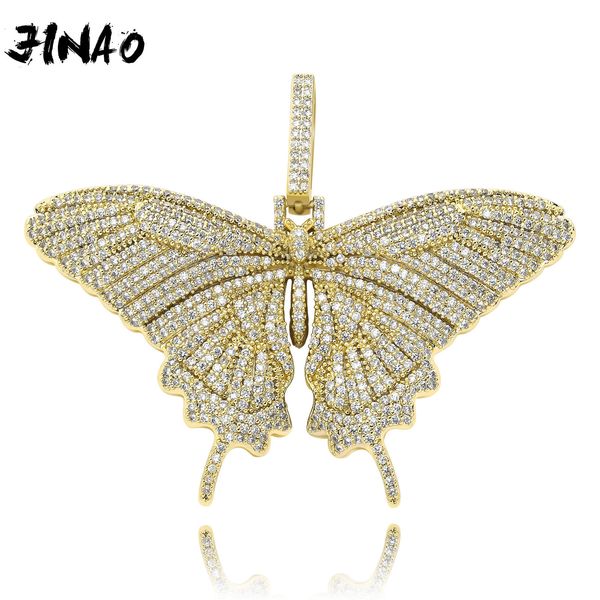

jinao new hip hop plane butterfly iced out cubic zircon pendant& necklace gold silver color plated jewelry for men women gift 201014