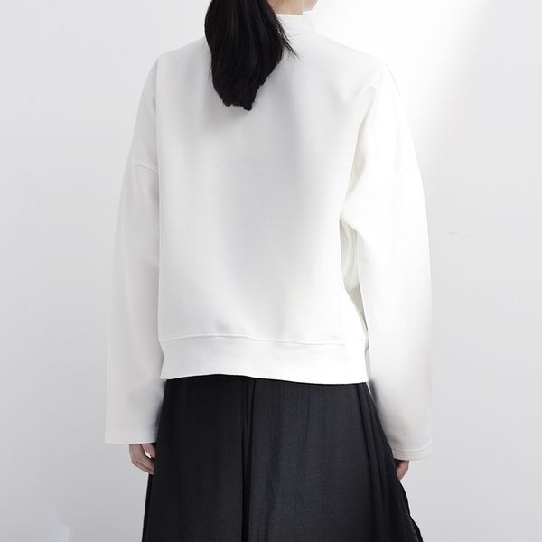 

[eam] loose fit white irregular hem weatshirt new satnd collar long sleeve women big size fashion tide spring jk800 201204, Black