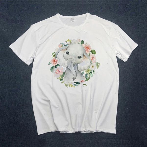 

women cartoon casual short sleeve floral flower elephant lady t shirts t shirt ladies womens graphic female tee top, White