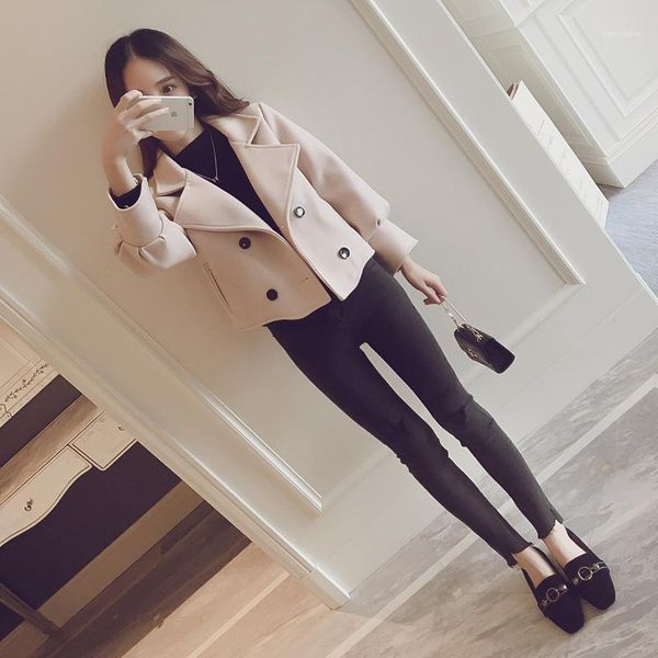 

new women's wool coat autumn winter 2020 fashion classic solid woolen jacket slim thicken short outerwear female1, Black