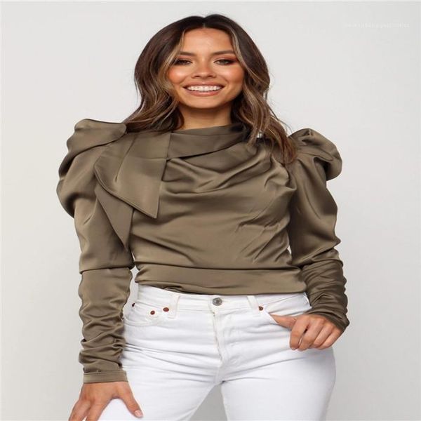 

womens solid color soft loose shirts spring autumn fall long sleeve casual women pullover blouses turtle neck bow, White