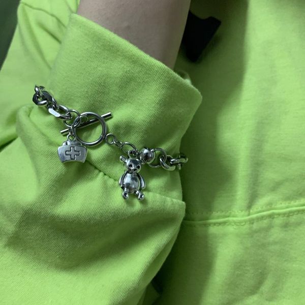 

charm bracelets bracelet hip hop anime hat bear couple ot buckle for women gift jewelry accesorios wholesale pulseras, Golden;silver