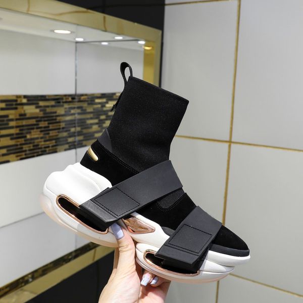 

product name thick soled socks boots spring and autumn new elastic classic mens womens fashion non slip luxury designer matching shoebox lar, Black