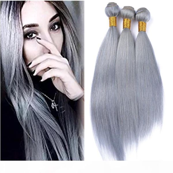 

gray hair weave straight 8a grey human hair virgin hair 3 bundle grey extension selling 16 18 20inch factory price, Black;brown