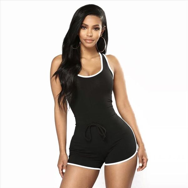 

black bodysuit women casual clothing backless sleeveless bodycon playsuit clubwear clothes jumpsuit catsuit sport shorts, Black;white