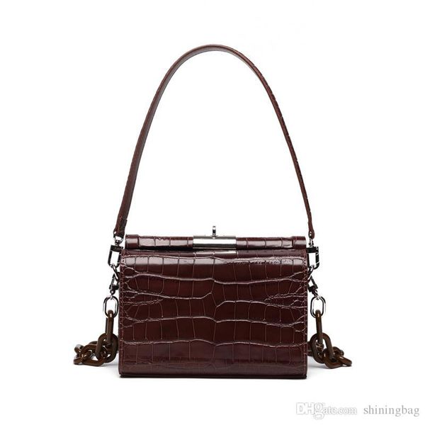 

design shoulder bag ladies new retro style crocodile pattern lock small square bag ladies leather chain handbag 1060