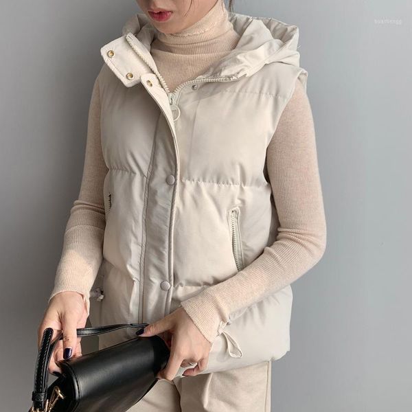 

women vest new winter short jacket pocket hooded coat warm casual cotton padded vest female slim vests & waistcoats1, Black;white