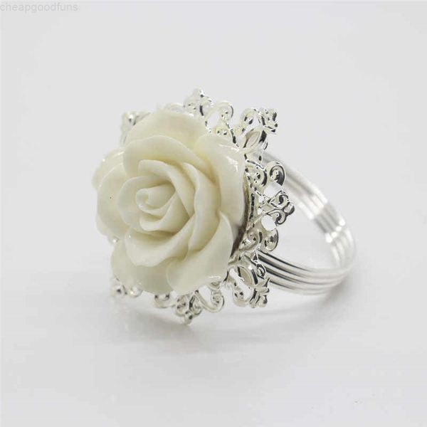

white rose decorative silver napkin ring serviette holder for home wedding party dinner table decoration accessories