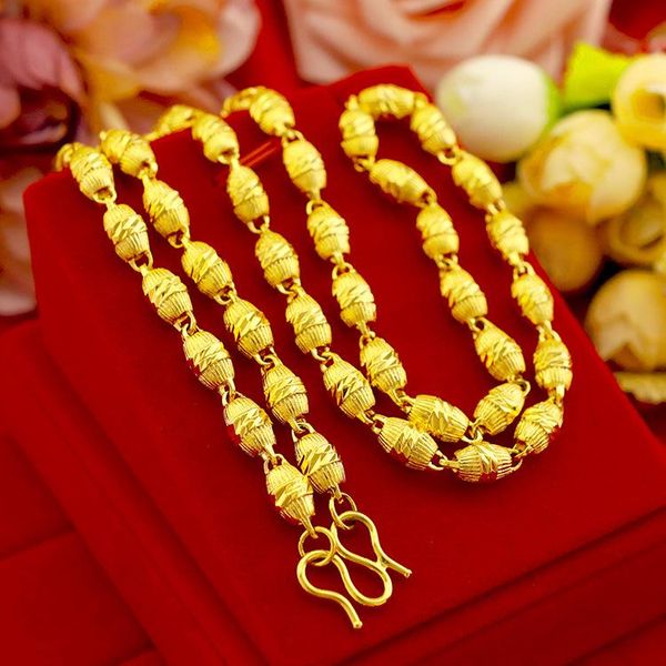

luxury fashion 14k gold necklace for men wedding engagement anniversary jewelry olive shape yellow gold man's necklaces gifts, Silver