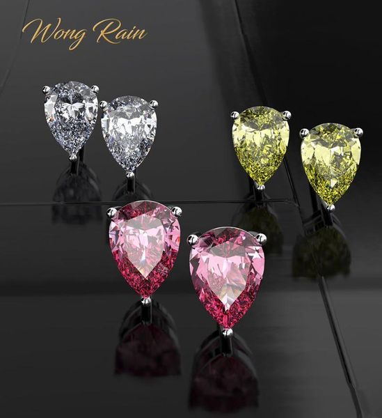 

stud wong rain classic 100% 925 sterling silver water drop pear z gemstone ear studs white gold simple earrings jewelry wholesale, Golden;silver