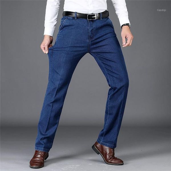 

jeans men micro-elastic stretch pants spring summer straight jeans business casual large big size denim long trousers mens1, Blue