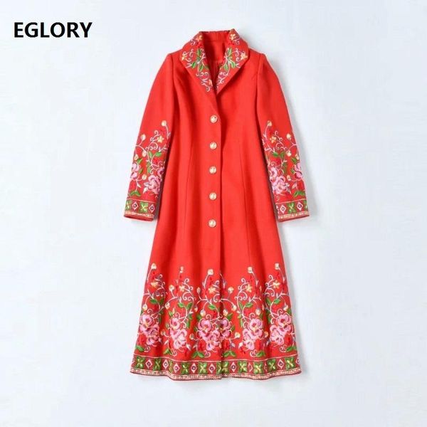 

vintage coat outerwear 2020 autumn winter clothing women luxurious embroidery single breasted casual black red woolen overcoats