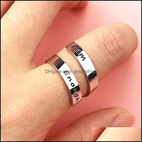 

band rings jewelry i am enough letter ring fashion valentines day gift men women stainless steel accessories 5 6fs o2 drop delivery 2021 cwx, Silver