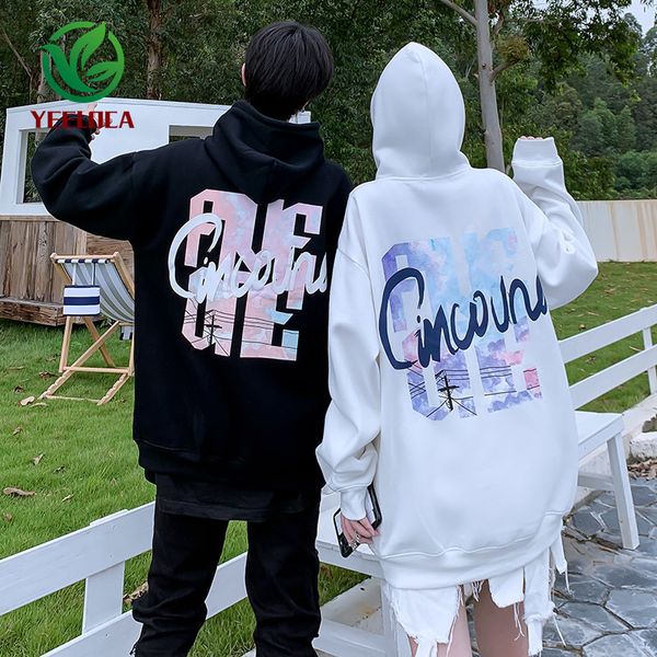 

trendy original loose plush coat men and women's tapered letter print couple winter hoodie 2020 oversize c1115, Black;white