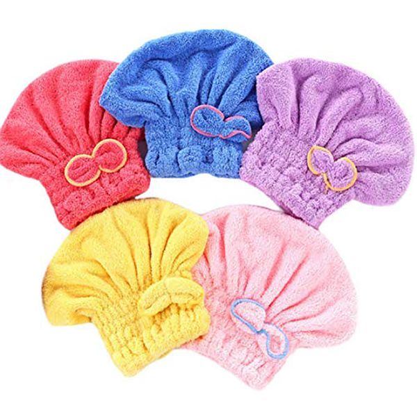 Toalhas de secagem de cabelo de microfibra chuveiro bowknot coral veludo absorvente torcer turbante princesa banho spa wrap para mulheres e crianças