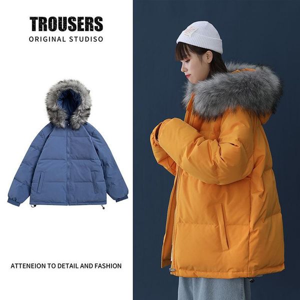 

men's cotton-padded clothes 2020 autumn winter new big hair collar hooded cotton-padded clothes casual youth men's wear, Black