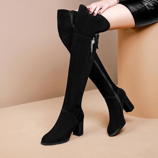 

over the knee high women boots women suede leather party night club shoes woman autumn winter high heels socks boots1, Black