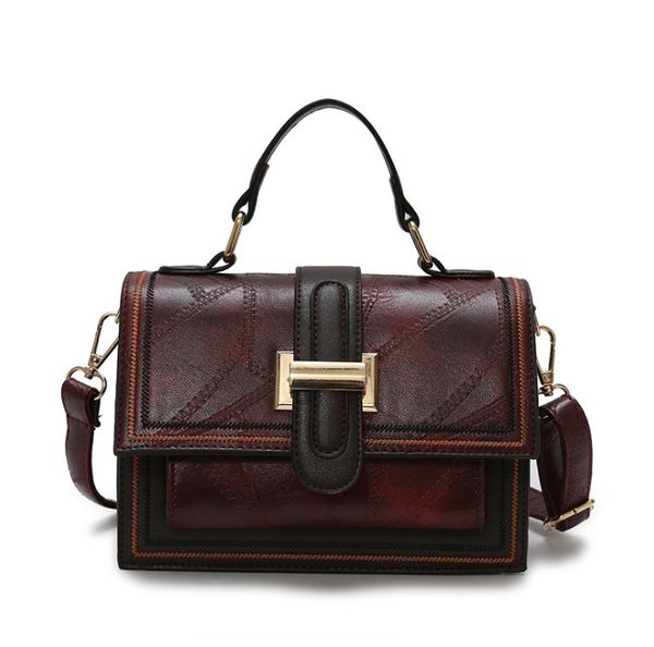 

conrast color shoulder messenger bags crossbody bag zipper bag for women solid square small casual pu leather blue claret handbag