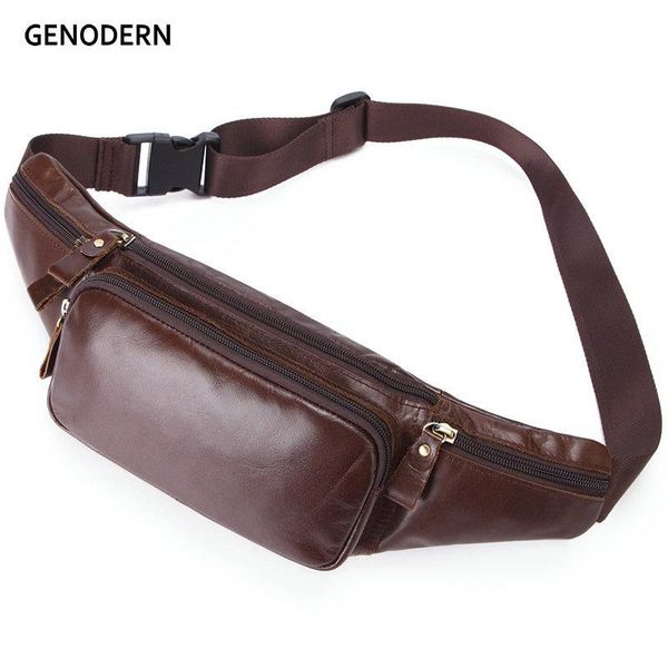 

genodern vintage men waist pack genuine leather male waist bag retro chest bag for men bags