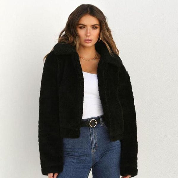 

осенью и зимняя элегантная короткие дамы faux fur part 2020 новый теплый мягкий повседневная свободная застежка на молнии женская куртка, Black