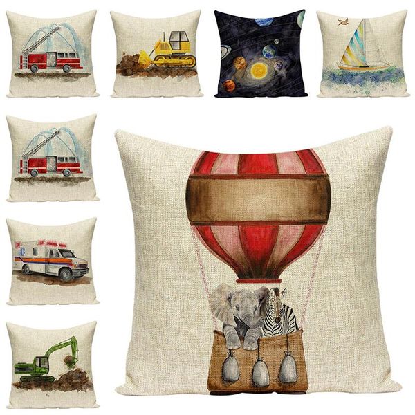 

cushion/decorative pillow car printing cotton linen cushion cover decorative pillows chair cartoon -air balloon pillowcase cushions home dec