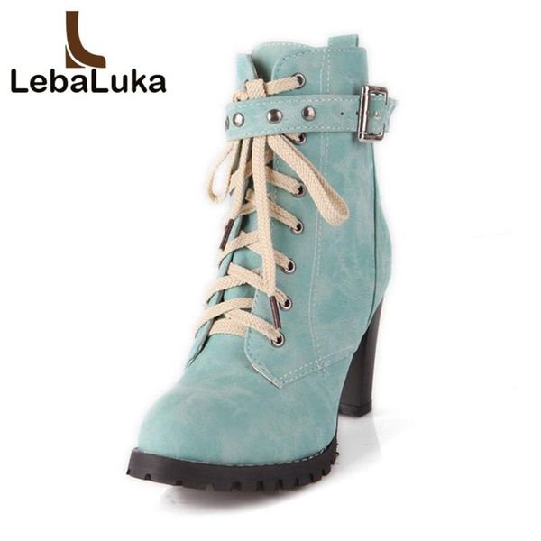 

tuyoki women high heels boots cross strap agrafe rivets ankle shoes women platform daily thick heeled footwear size 34-43, Black