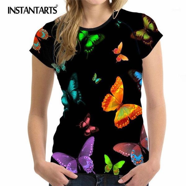 

instantarts novelty buerfly short sleeve women's t shirt casual breathable female shirt summer breathable o-neck shirts1, White