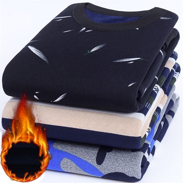 

nigrity autumn winter new men's casual knit sweaters plus velvet sweater flannel new pullovers spandex o-neck male brand clothes 201028, White;black