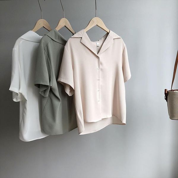

chiffon shirt womens short sleeves 2020 summer wear new korean loose simple thin casual blouse tide in stock, White