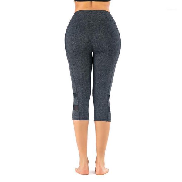 

yoga outfits women pants mesh pockets splice breathable cropped for fitness drop 1, White;red