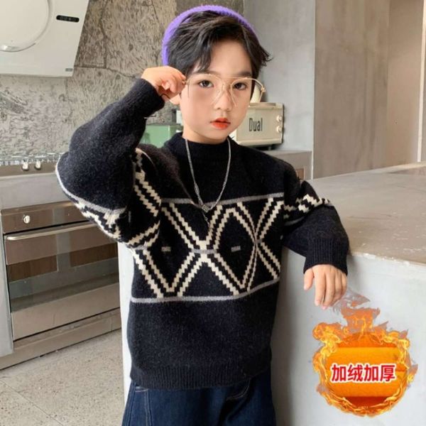 

boys' pullover plush 2020 new children's thickened mink cashmere sweater, Blue