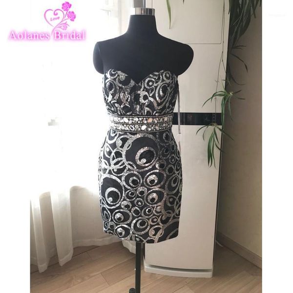 

stock clean mermaid short prom dresses 2020 sweet hart women formal party prom gowns sequined evening dresses1, White;black