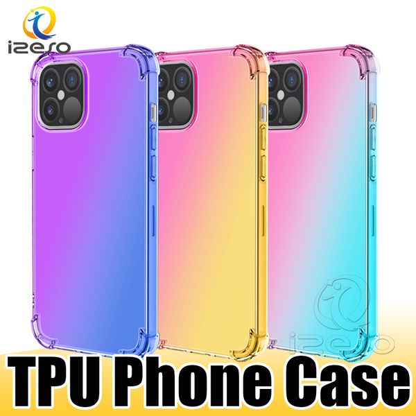 Caixa de telefone à prova de choque de gradiente TPU para iPhone 14 Plus 13 12 11 Pro Max XS XR Samsung S23 Ultra Clear Back Capa IZESO